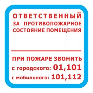 Знак пожарной безопасности F16 Ответственный за противопожарное состояние помещения (пленка, 200х200мм) 10шт.