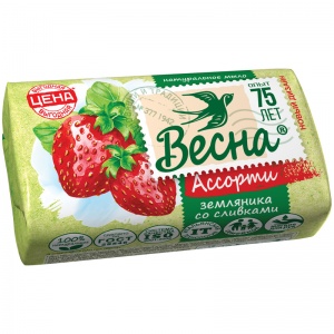 Мыло кусковое туалетное Весна "Земляника со сливками", 90г (6090), 6шт.