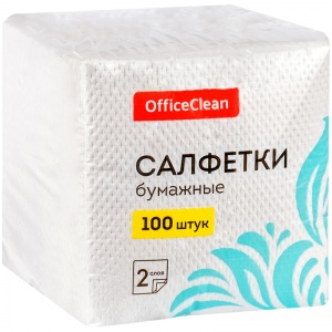 Салфетки бумажные 24x24см, 2-слойные OfficeClean, белые, 100шт. (309849)