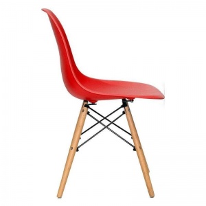 Стул для столовых "Eames", пластик красный, металл, деревянные ножки, 1шт.